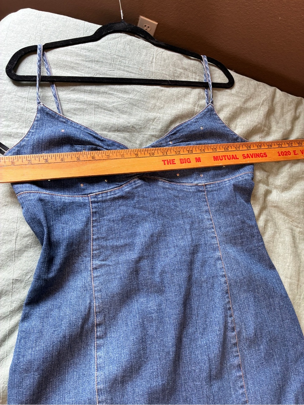 Vintage Y2K Stretch Denim Mermaid Hem Rhinestone Embellished Maxi Dress - Picture 9 of 12